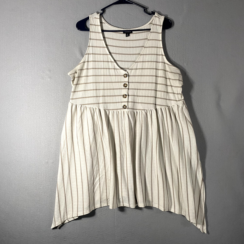 Torrid White Stripe Sleeveless V Neck Button Top Dress Womans Size 2X